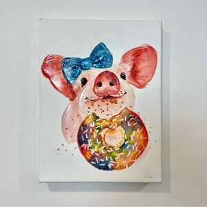 Canvas Little Pig Girl Color-full Print Canvas Girls Room Decoration 18” x 12”